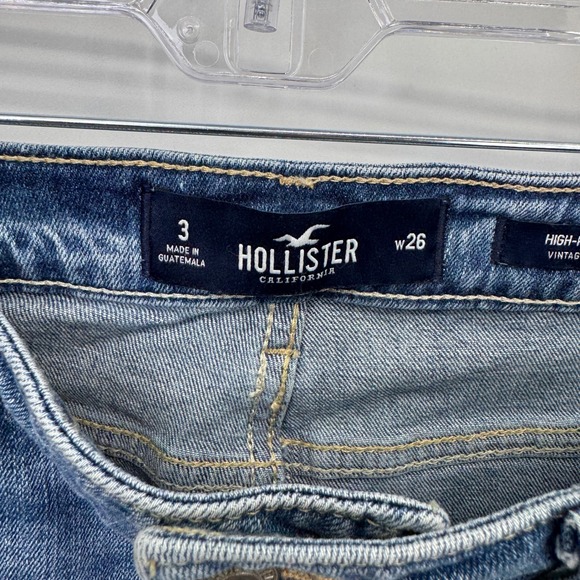 Hollister Denim Mini Skirt Distressed Frayed Hem Blue Wash Juniors Size 3 - Picture 7 of 8